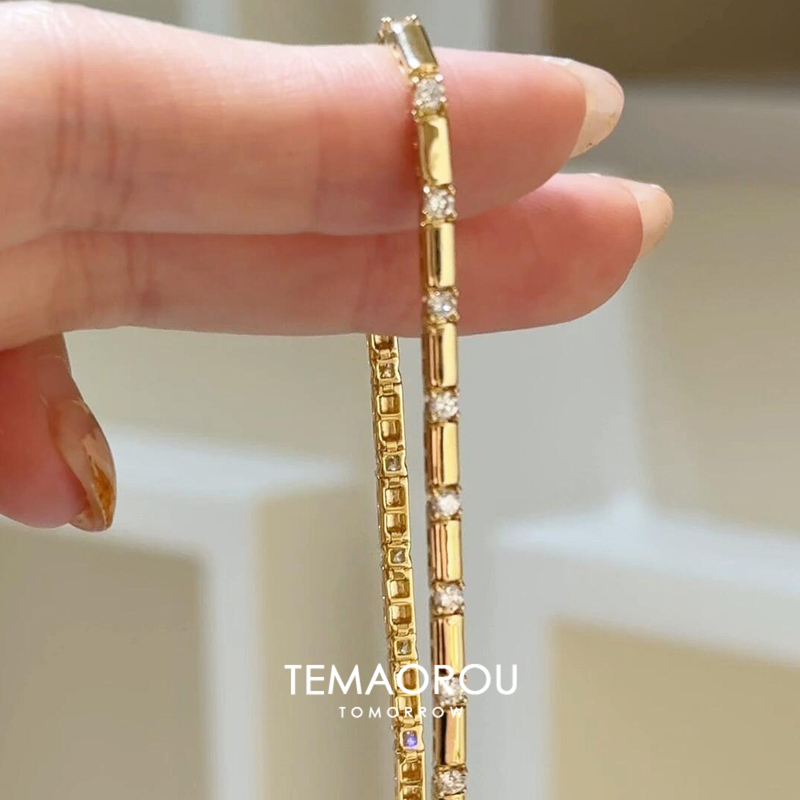 Suitable for Small Wrists ~ Exquisite Light Gold Nugget Sparkling Diamond Thin Bracelet for Women, Titanium Steel Non-Fading, High-End Accessible Luxury Bracelet