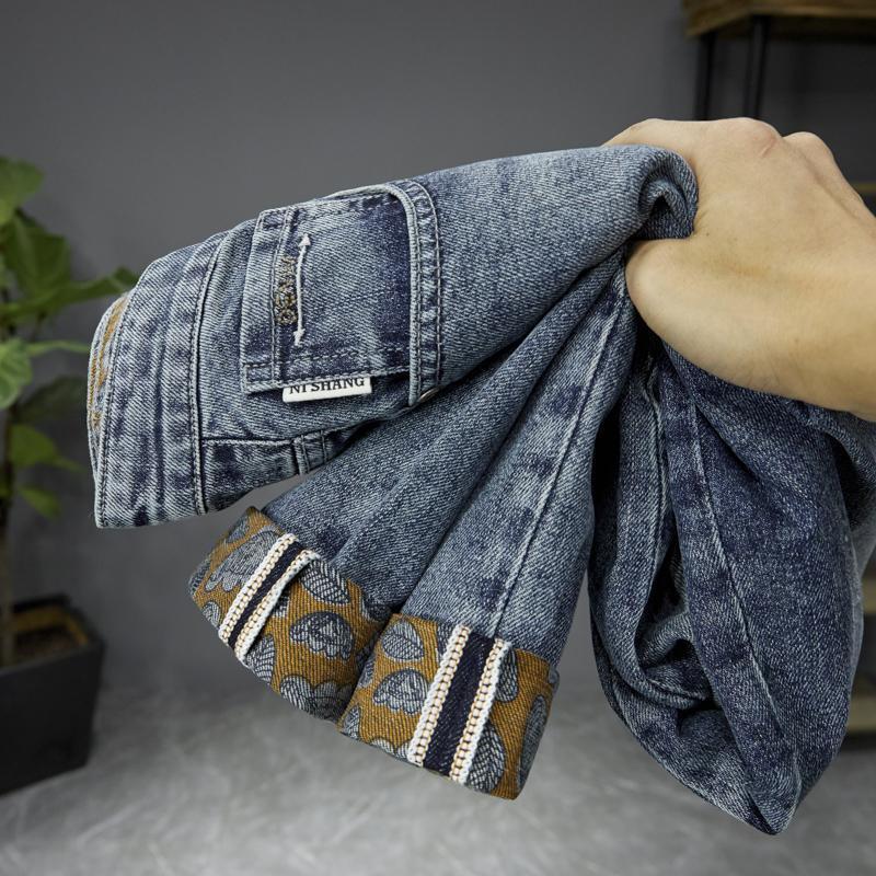 Jeans da uomo, bello ruffiano di fascia alta, ricami e stampe alla moda, vestibilità slim elastica, gamba dritta piccola,_voghion.com