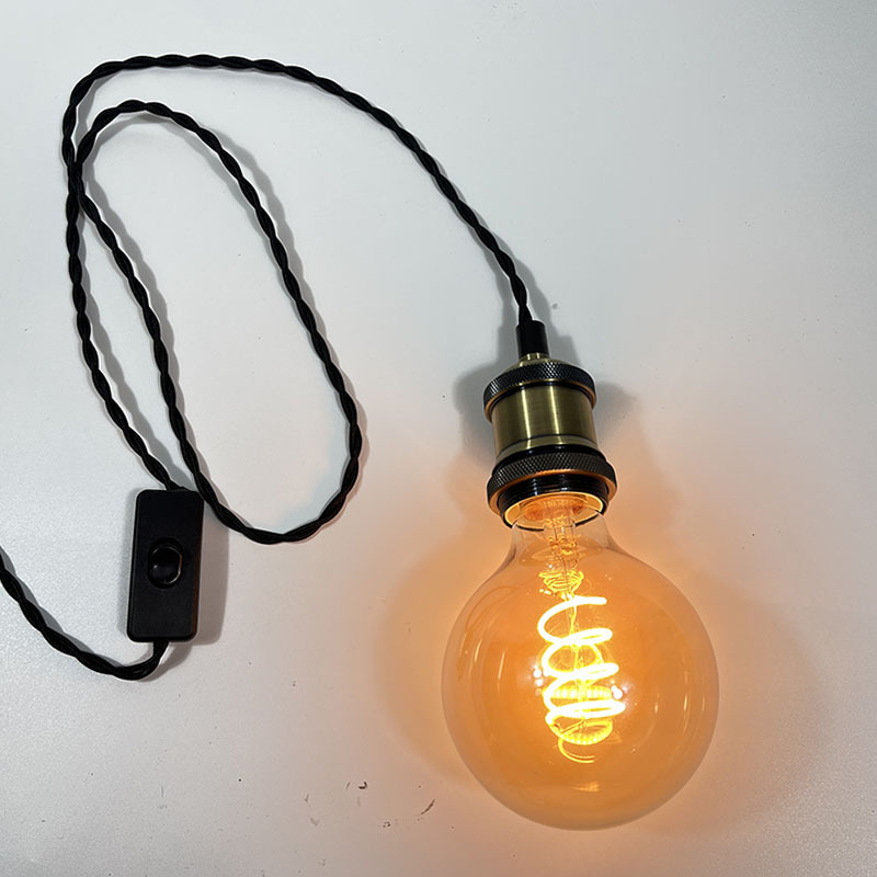 复古E27螺口带线插头线麻花开关线仿古灯座电线吊灯线LED灯头灯口