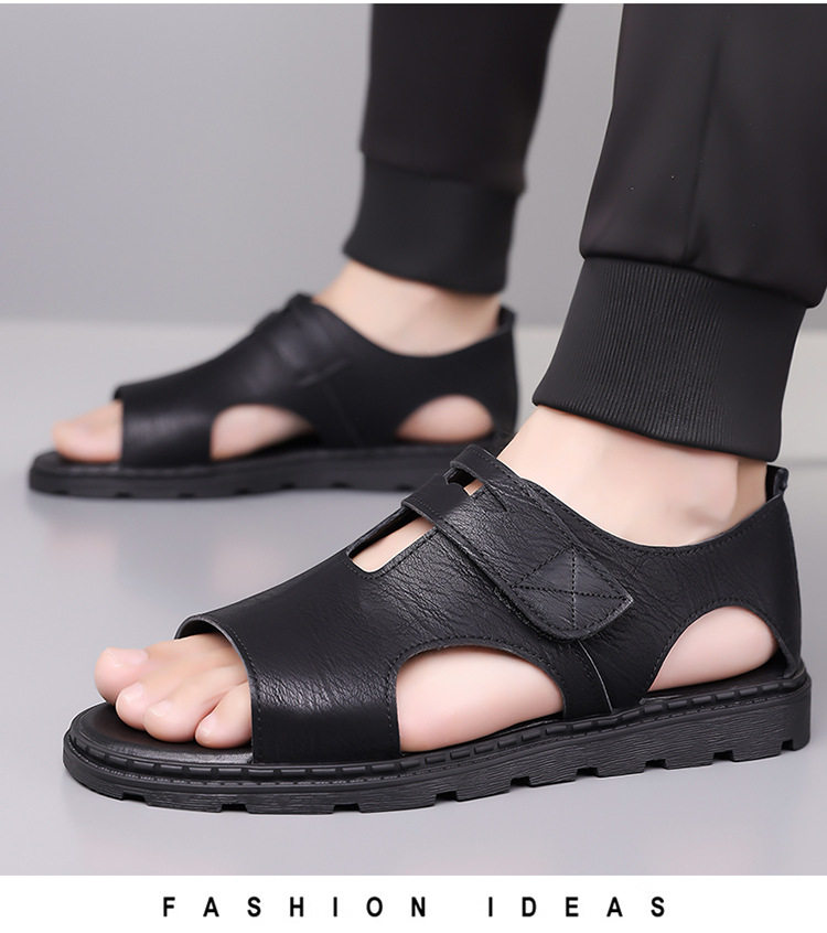 Dép sandal nam quai ngang kiểu La Mã, da mềm chống trượt, quai dán, đi ngoài trời mùa hè — Màu nâu, màu xám, màu đen chi tiết 25