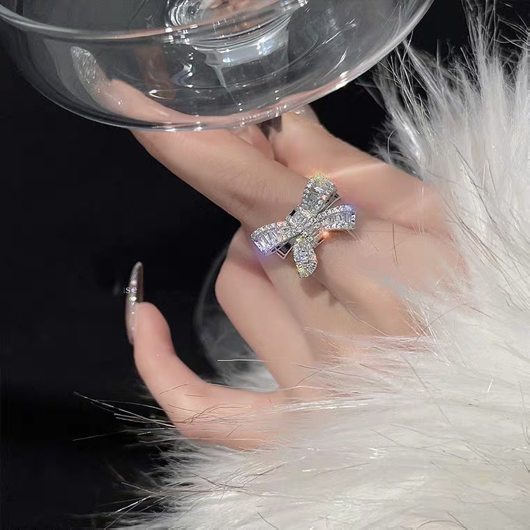 Plating, Inlay Design IG Style Bow Knot Alloy Titanium Steel Plating Inlay Zircon Women's Rings Earrings Necklace