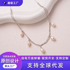 跨境外贸批发手工源头工厂原创设计气质五颗珍珠S925纯银项链女