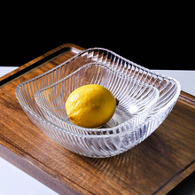 家用方形波浪纹玻璃碗耐热厚实甜品碗餐厅常用果盘厨房备菜碗汤碗