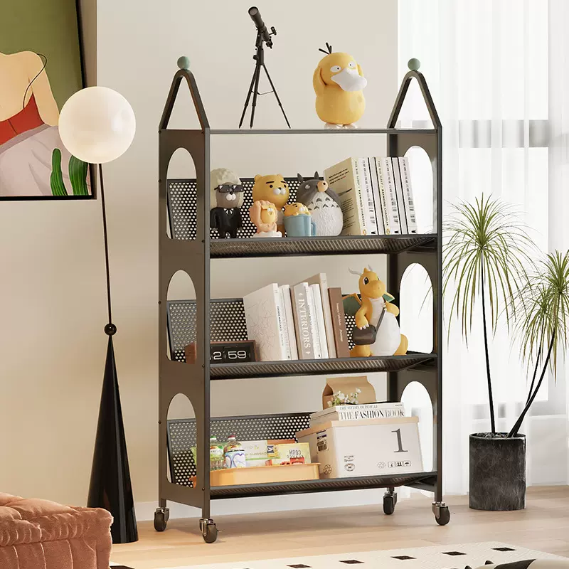 奶油风书架落地置物架墙角小书柜可移动卧室转角绘本收纳架阅读架