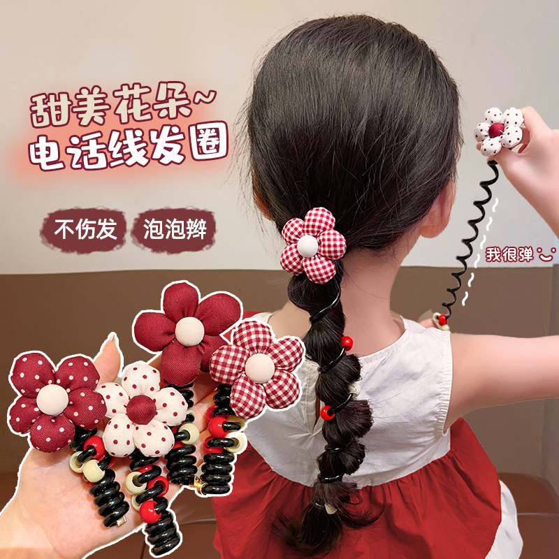 Flores coreanas línea telefónica anillo de cabello princesa cabello de cola de caballo no lastimar tocado de cabello chica onda roja punto de cabello