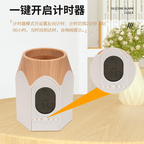 New Perpetual Calendar Pen Holder Alarm Clock Desktop Office Pencil Storage Pen Holder Alarm Clock Creative Small Gift Backlight Alarm Clock