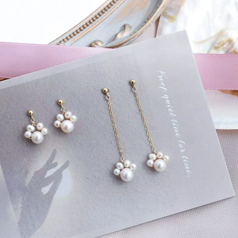 Organic brand short cute earrings from pearl, Korean style, simple and elegant design