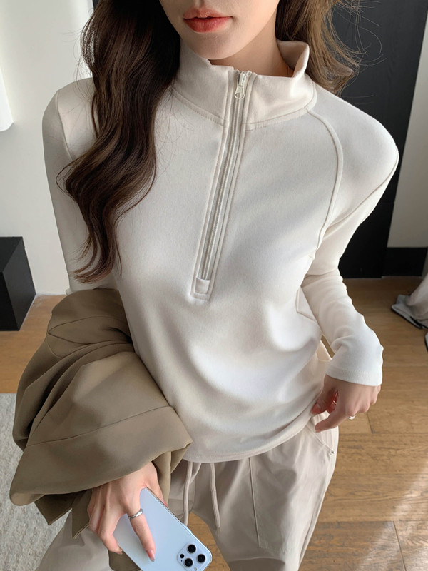 H355严选半拉链半高领打底衫女秋冬加绒保暖卫衣百搭显瘦长袖上衣|undefined