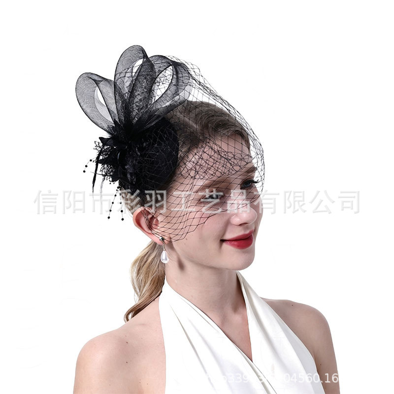 Amazon's new cross-border mesh feather headpiece and hair accessory for European and American horse racing festivals, afternoon tea parties, and formal hats