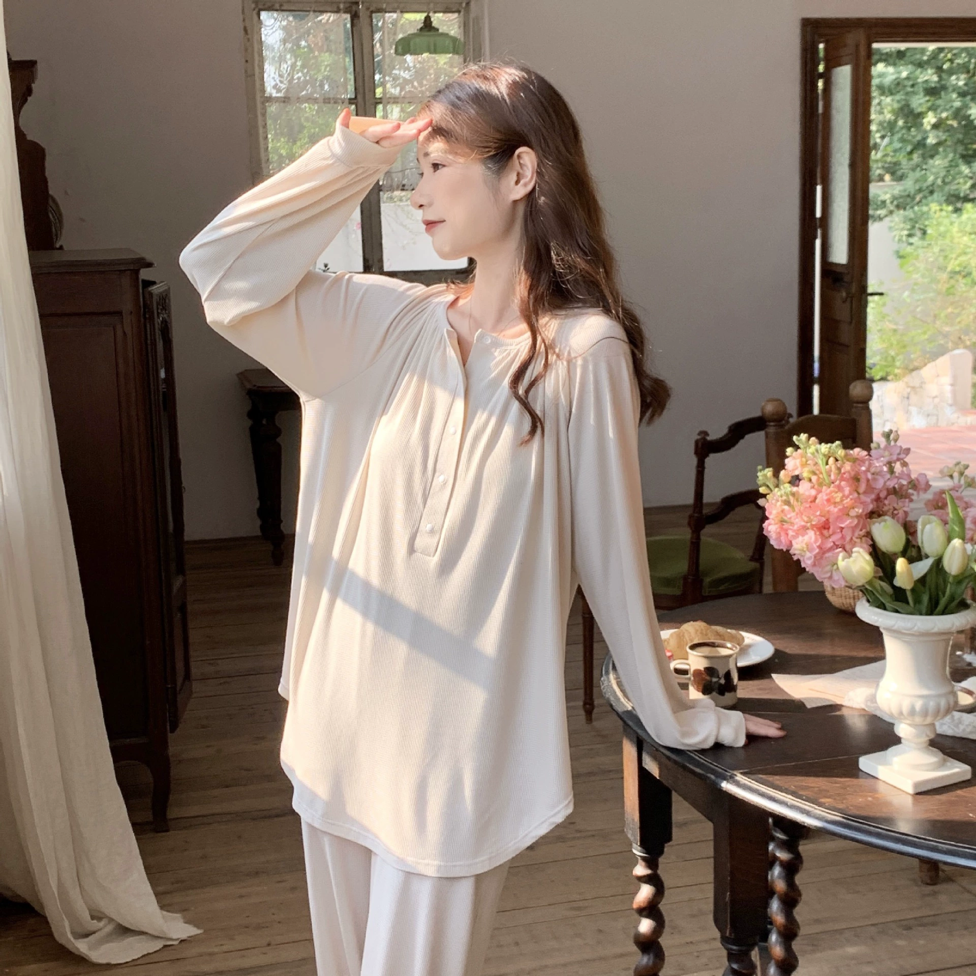 [Спот 6086] Урожайная пижама вафджер свободный большой размер модаль для беременных