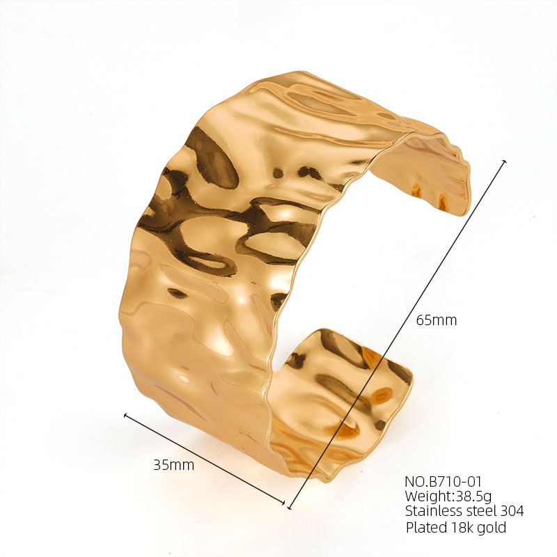 Personalidad transfronteriza exagerada geométrica en forma de C versión ancha pulsera de lava de lujo ligero 18k oro acero inoxidable apertura joyería de alta calidad