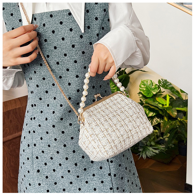 Cross-border texture checkered small bag for women's autumn 2024 new trendy and fashionable knitted chain crossbody bag, shell bag undefined