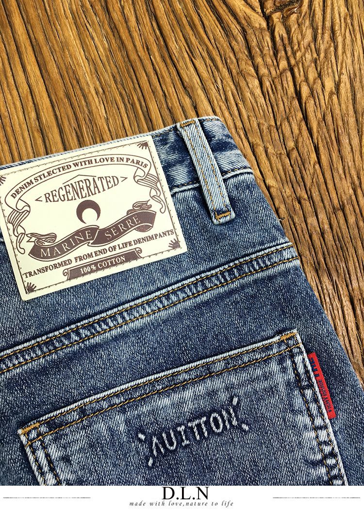 Hochwertige Jeans mit bedrucktem Bund für Herren im Sommer, trendige, elastische, schmal geschnittene Freizeithose für den Jugendtrend_voghion.com