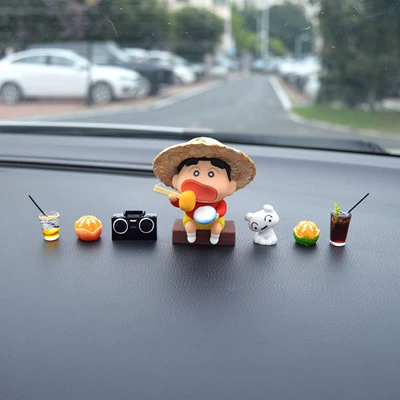 Cute Crayon Shin-chan car dashboard ornament, Car ornaments - straw-hat-shin-chan-tilting-head-shiro-radio-lucky-orange-2-drink-cups-with-non-marking-stickers