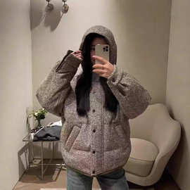 25冬季新款短款连帽小香风高级感复古又时髦日常通勤双面穿鹅绒服