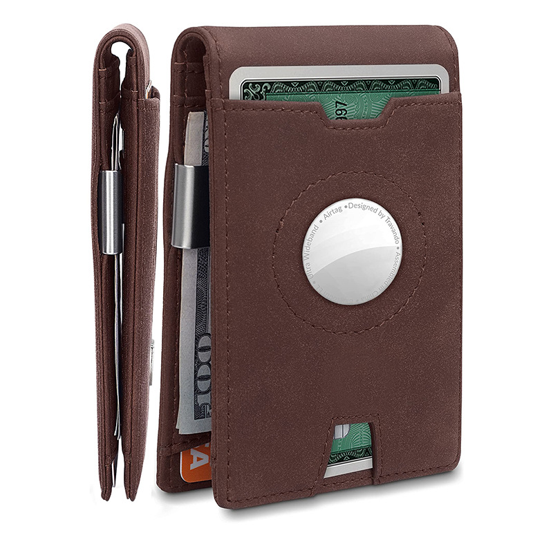 Cartera de hombre transfronteriza personalizada Cartera de fibra de carbono ultrafina minimalista con clip de oro estadounidense Cartera multifuncional con cepillo antirrobo