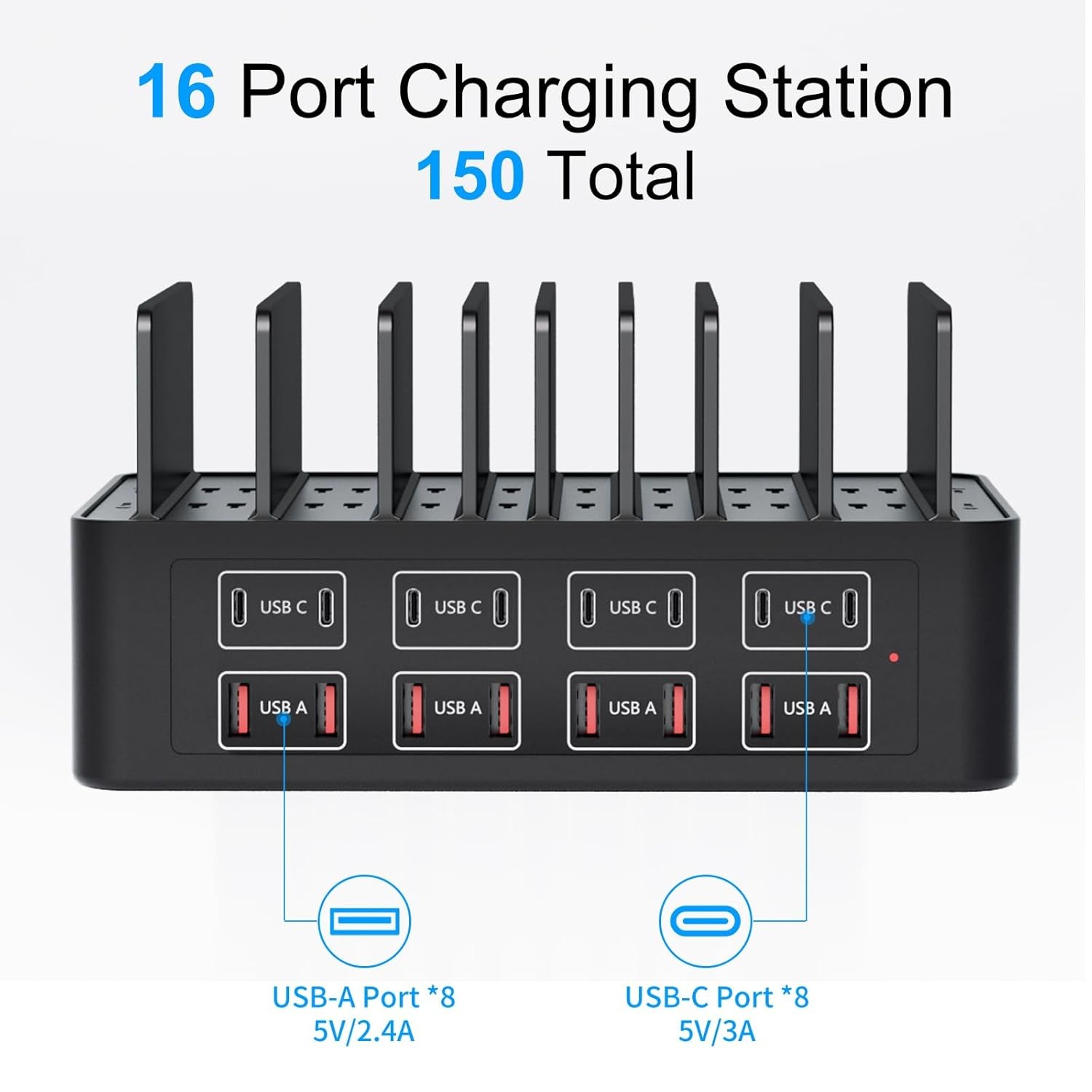 Lanzamiento de nuevo producto: Cargador de escritorio A+C de 16 puertos, cargador multipuerto rápido de alta potencia de 5V2A150W para estudio.