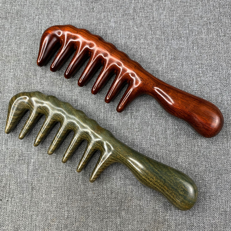 厂家批发绿檀木大把经络按摩梳紫檀木梳头部经络梳子木质
