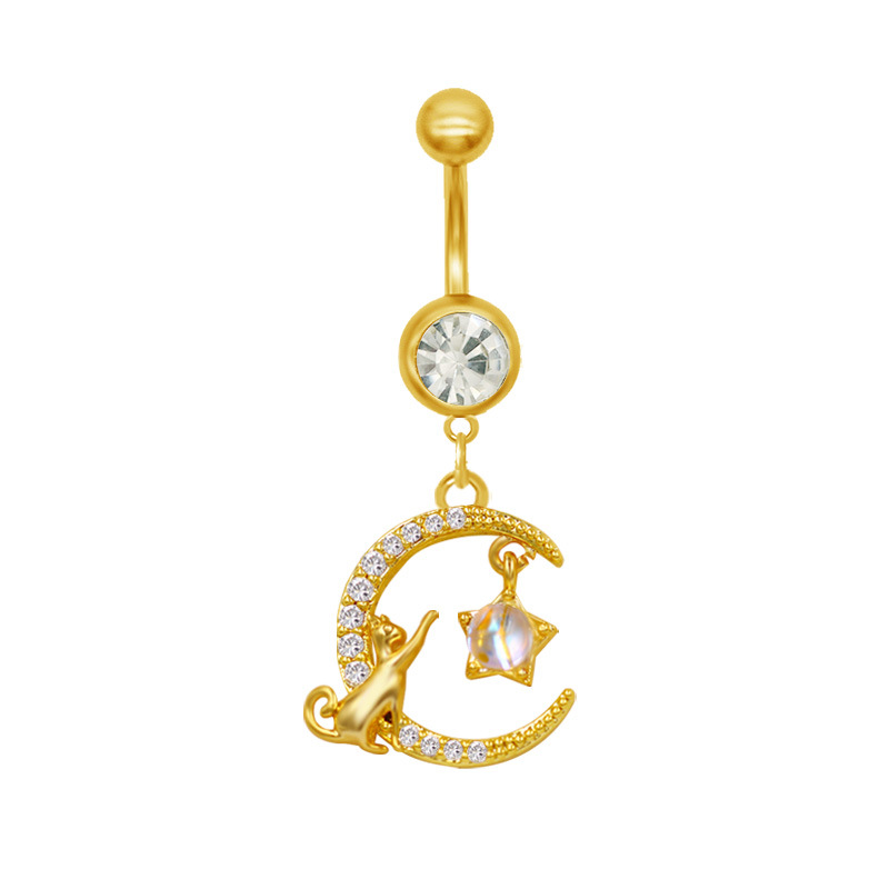 Piercing de nombril lune et papillon avec strass en forme cœur_voghion.com