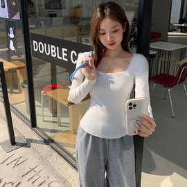 白色蕾丝花边蝴蝶结长袖打底t恤内搭女春季女装新款修身显瘦上衣