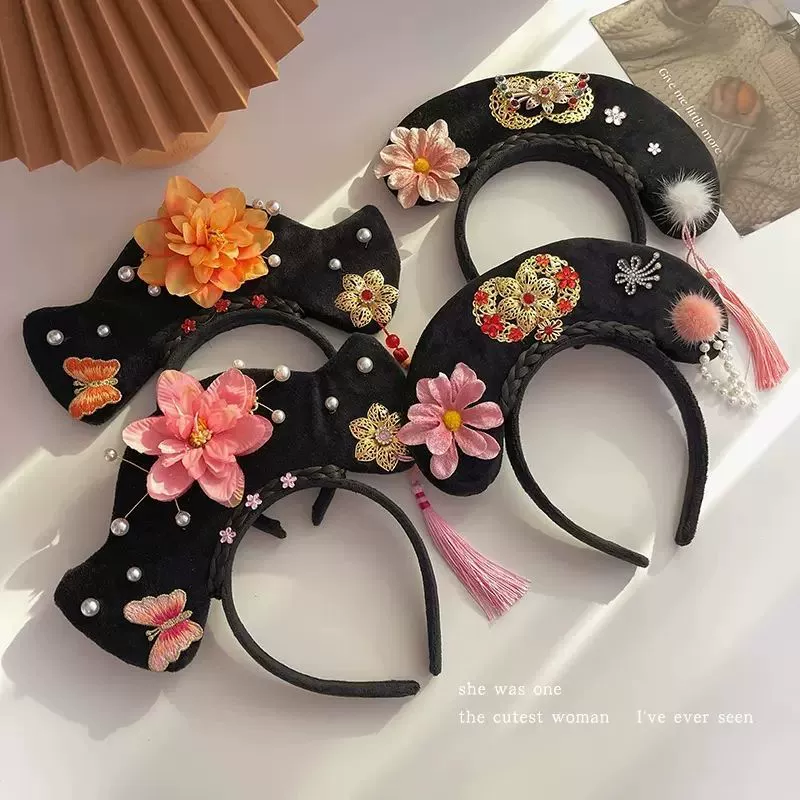 Головные уборы дворец Ветер повязка для волос флаг карта для волос детский ветер Девушки Цветок Хан одежда мыть лицо императрица обруч производители оптом