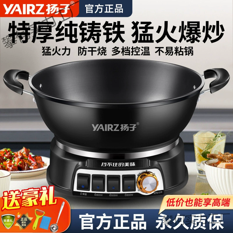 Чугунный электрический вок Yangzi, бытовой многофункциональный электрический горшок для приготовления на пару, приготовления пищи, тушения, универсальный электрический горшок «все в одном»