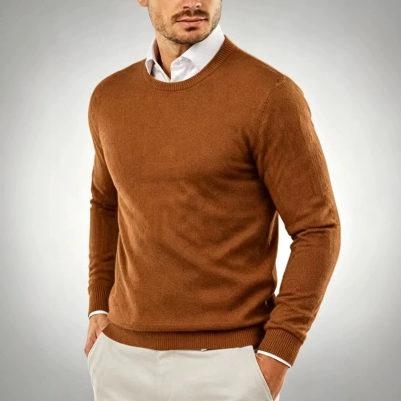 In-Stock European and American Style Round Neck Sweater Men's Casual Knitwear Cross-Border Solid Color Base Shirt Fashion Sweater Men's Plus Size