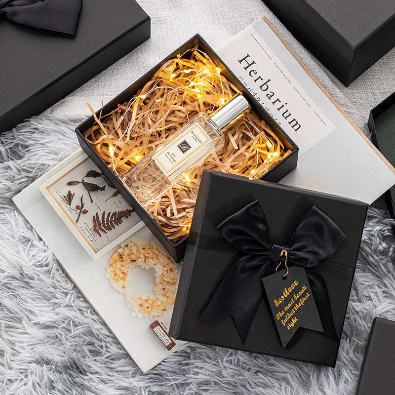 ins黑色礼品盒蝴蝶结口红首饰礼盒大号包装盒 8号礼盒33*25*14cm