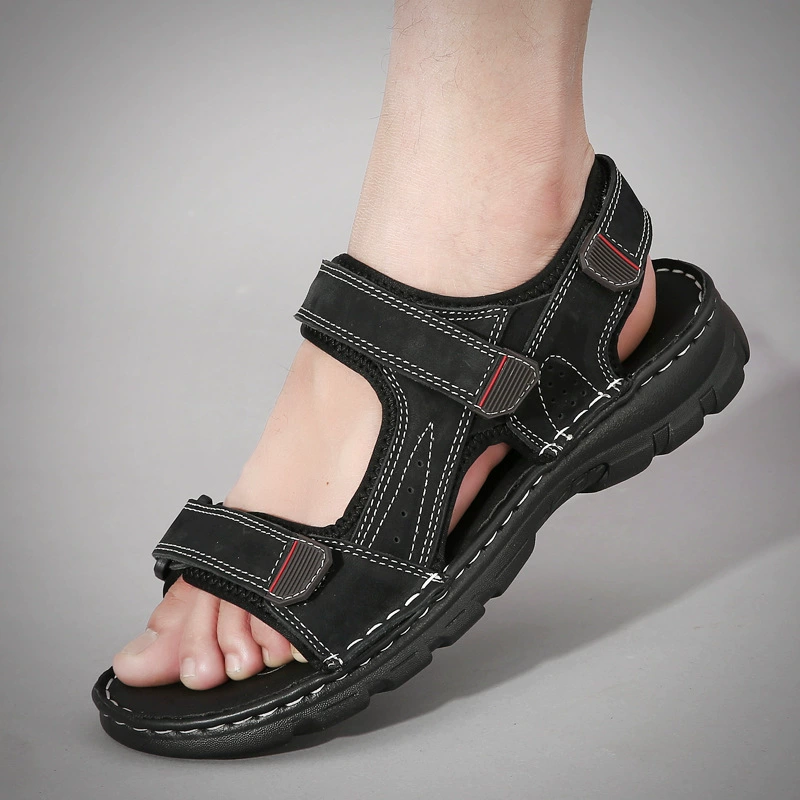 Сандалии на липучке с открытым носком, полые дышащие мужские туфли, новые летние нескользящие походные спортивные туфли большого размера, модная мужская обувь