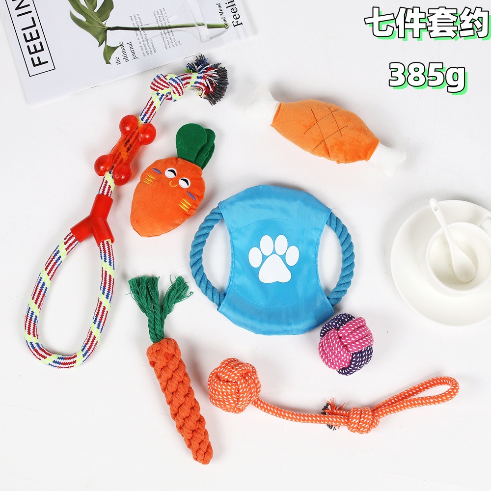 Mascotas transfronterizas perros juguetes de cuerda de algodón perros dorados molares dientes limpios coloridos perros mordedura cuerda de algodón conjunto de juguetes