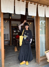 假两件波点拼接印花长袖T恤女装夏季2025新款休闲宽松中长款上衣