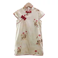 Сгущенные девушки Cheongsam Летнее платье с короткими рукавами Детская юбка Детская юбка Китайская ветреная сетка красная юбка ретро фея