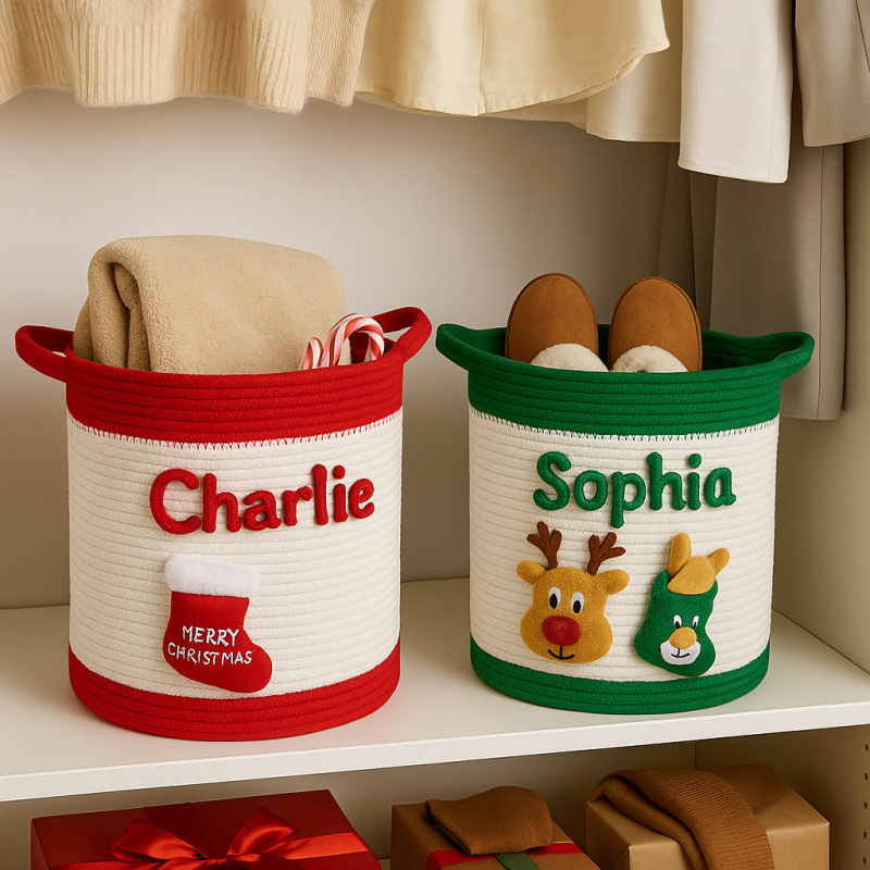 Etsy Personalized Embroidered Christmas Storage Basket Cross-Border New Product Holiday-Themed Storage Gift Woven Basket