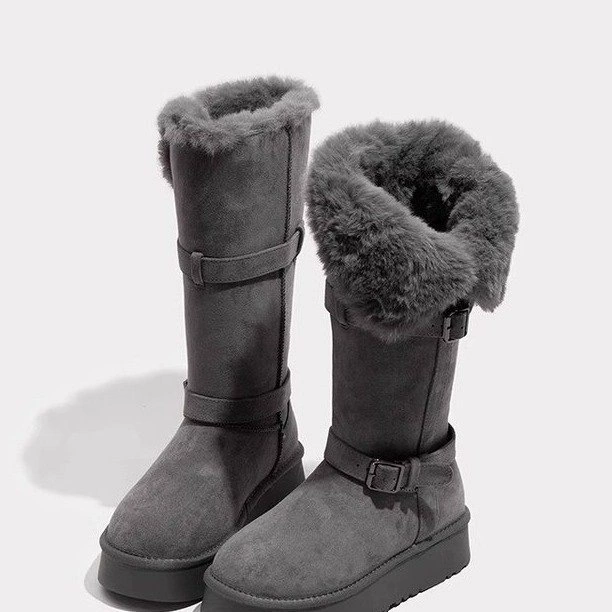 Высокие зимние ботинки на платформе, женские, тёплые, размеры 35–40, серый/camel