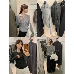 【MISS密思家】气质款亚麻Polo领修身显瘦雪花杂色小衫女装98103