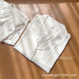 轻奢高级气质冰丝睡衣女春秋新款网红风长袖长裤豆豆狗家居服套装
