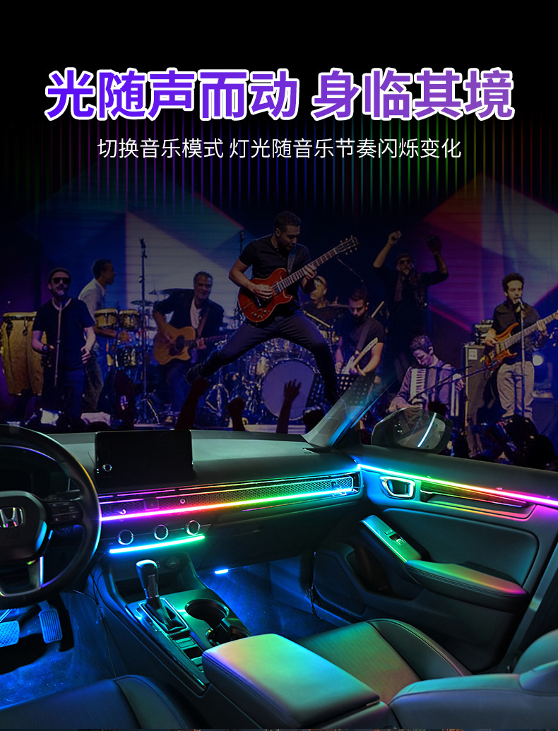 Full Car Led Ambient Lighting for Dashboard Modification, USB Car Door Ambient Lighting, Music Rhythm Lights