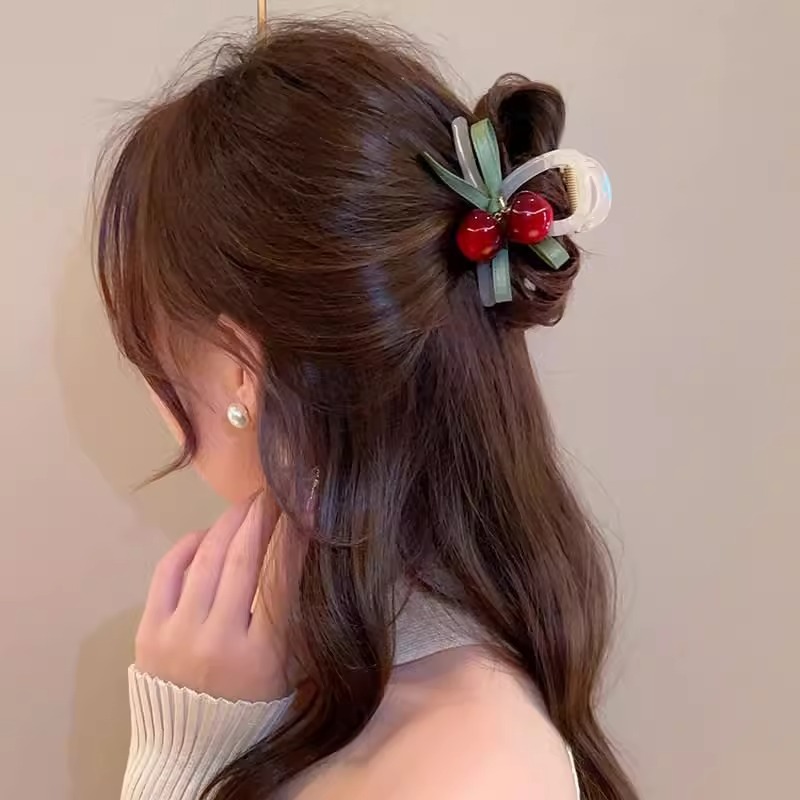 甜美可爱樱桃抓夹车厘子发夹女后脑勺盘发鲨鱼夹子头饰半扎发发卡|undefined