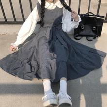 ins连衣裙女春夏季韩版宽松显瘦小清新学院风白衬衣+中长款背带裙