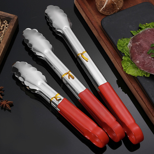 Stainless steel plum blossom red plastic food clips non-slip anti-scalding food clips commercial cold barbecue steak red slippery plastic clips