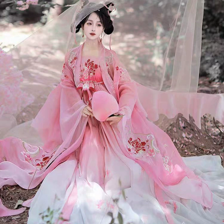2025 новая весенне-летняя юбка с цветочным принтом из дымчатого мирабала в стиле Тан, женский улучшенный сказочный древний костюм длиной до груди с большими рукавами.