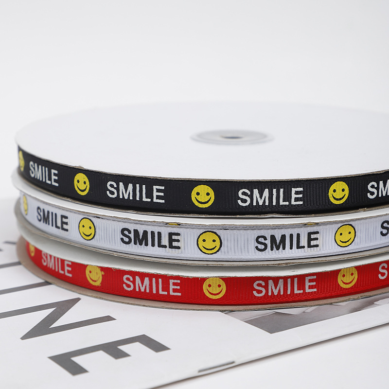 Factory direct Smiley SMILE1cm rib with English printed belt diy bow gift ribbon webbing clothing Factory direct Smiley SMILE1cm rib with English printed belt diy bow gift ribbon webbing clothing