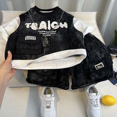 男児爆街夏服セット2025新型子供韓国版工装半袖イケメン赤ちゃんファッションパンツ2点セット