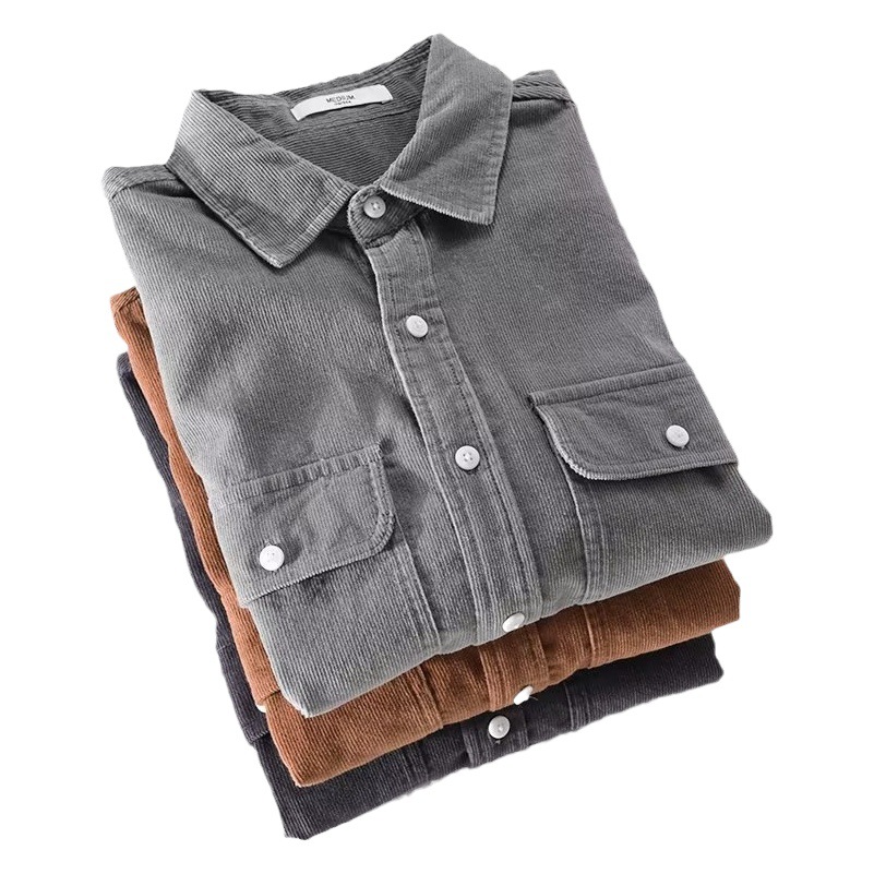 Camisas japonesas de camisa de manga larga de terciopelo para hombres primavera y otoño de color sólido chaqueta de rayas ropa casual para hombres chaqueta de moda