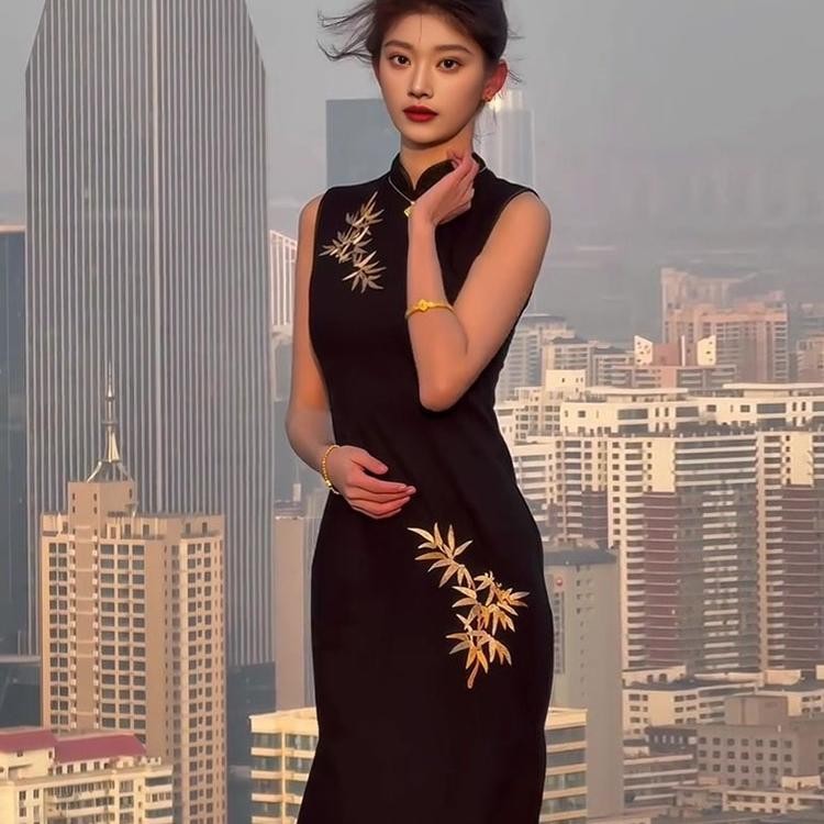 2025 Cross-Border European And American High-End New Chinese Style Women's Summer Thick Elastic Patterned_ecoleips.com