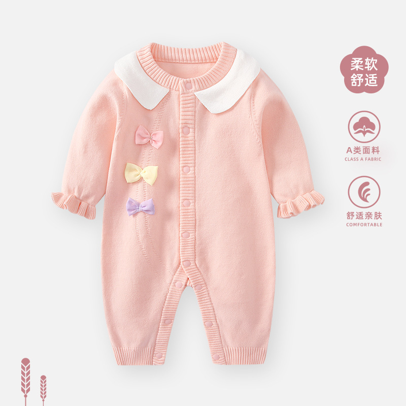 婴儿连体衣秋装衣服2025新款女宝宝满月百天针织哈衣秋冬外出爬服|undefined