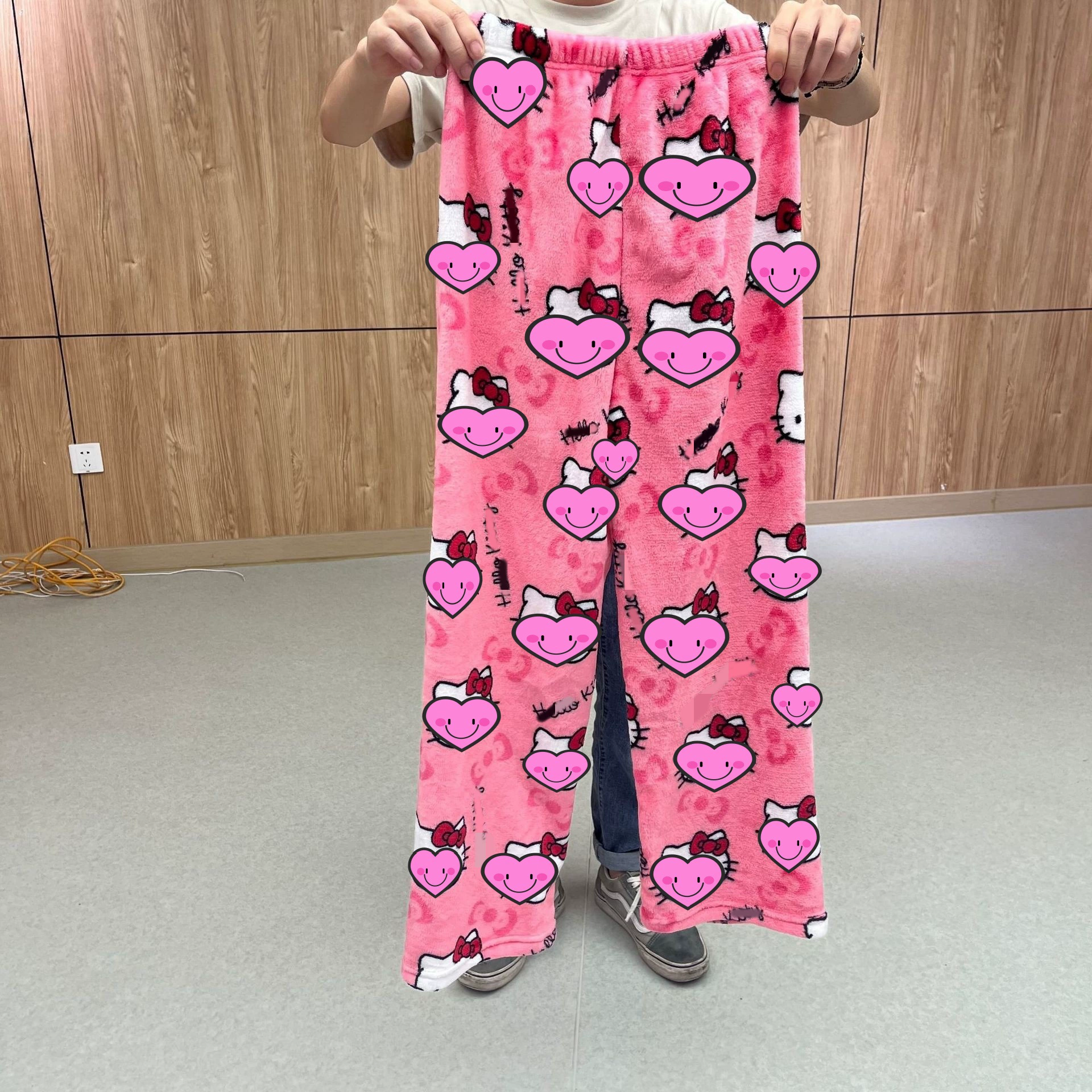 Hello Kitty, фланелевая мультяшная демисезонная теплая брюки