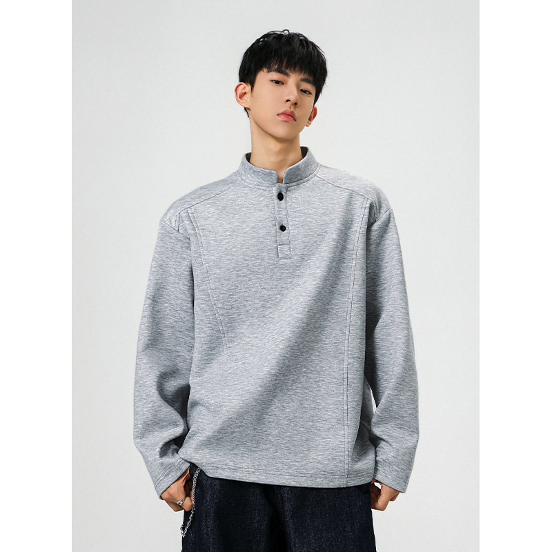 新款300g重磅港风曼巴棉拼接立领大码长袖T恤男T24507-特P30控58|undefined