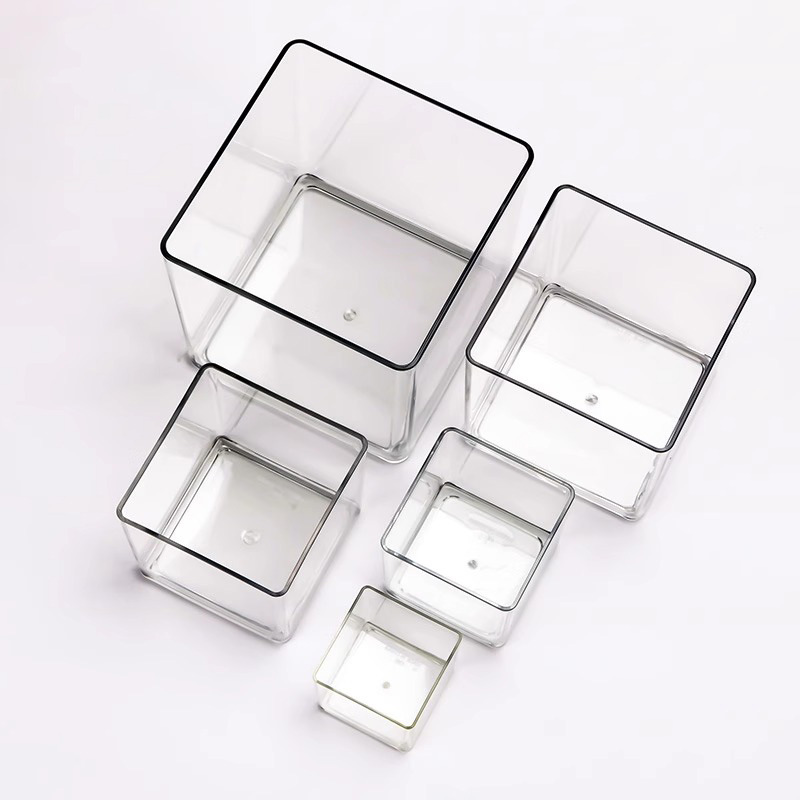 Caja transparente cuadrada acrílica, caja de almacenamiento de cubo de flores de una pieza, flores de escritorio, planta verde, arreglo floral, recipiente hidropónico