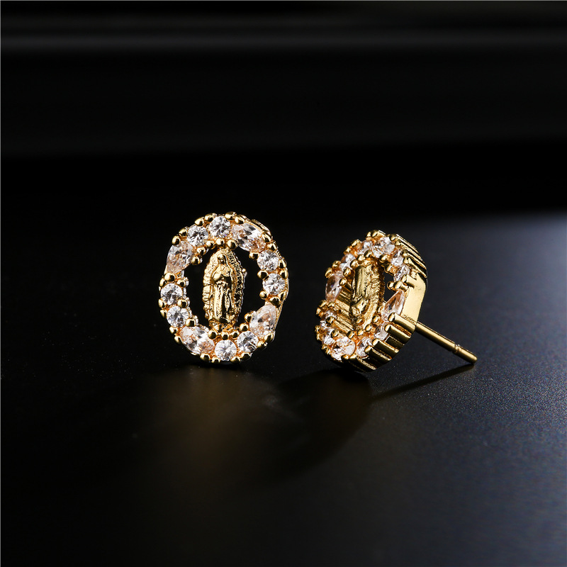 Copper Material Copper Micro-inlaid Zircon Religious Jewelry Real Gold Electroplated Maria Earrings